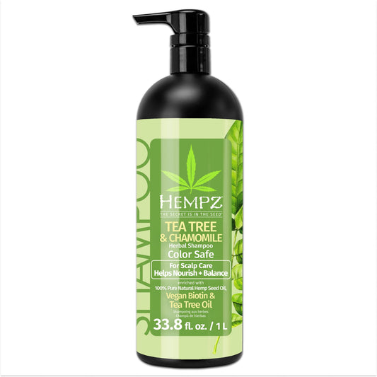 HEMPZ Tea Tree & Chamomile Herbal Hair Shampoo - Gentle Cleansing Herbal Shampoo Enriched with Chamomile, Lavender, Aloe Extracts - 33.8 Fl OZ