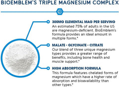 BioEmblem Triple Magnesium Complex | 300mg of Magnesium Glycinate, Malate, & Citrate for Muscles, Nerves, & Energy | High Absorption | Vegan, Non-GMO | 90 Capsules