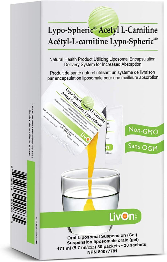 Lypo-Spheric Acetyl L-Carnitine | 30 Packets | 1,000 mg Acetyl L-Carnitine and Essential Phospholipids Per Packet | Liposome Encapsulated for Maximum Bioavailability | 100% Non-GMO (1)