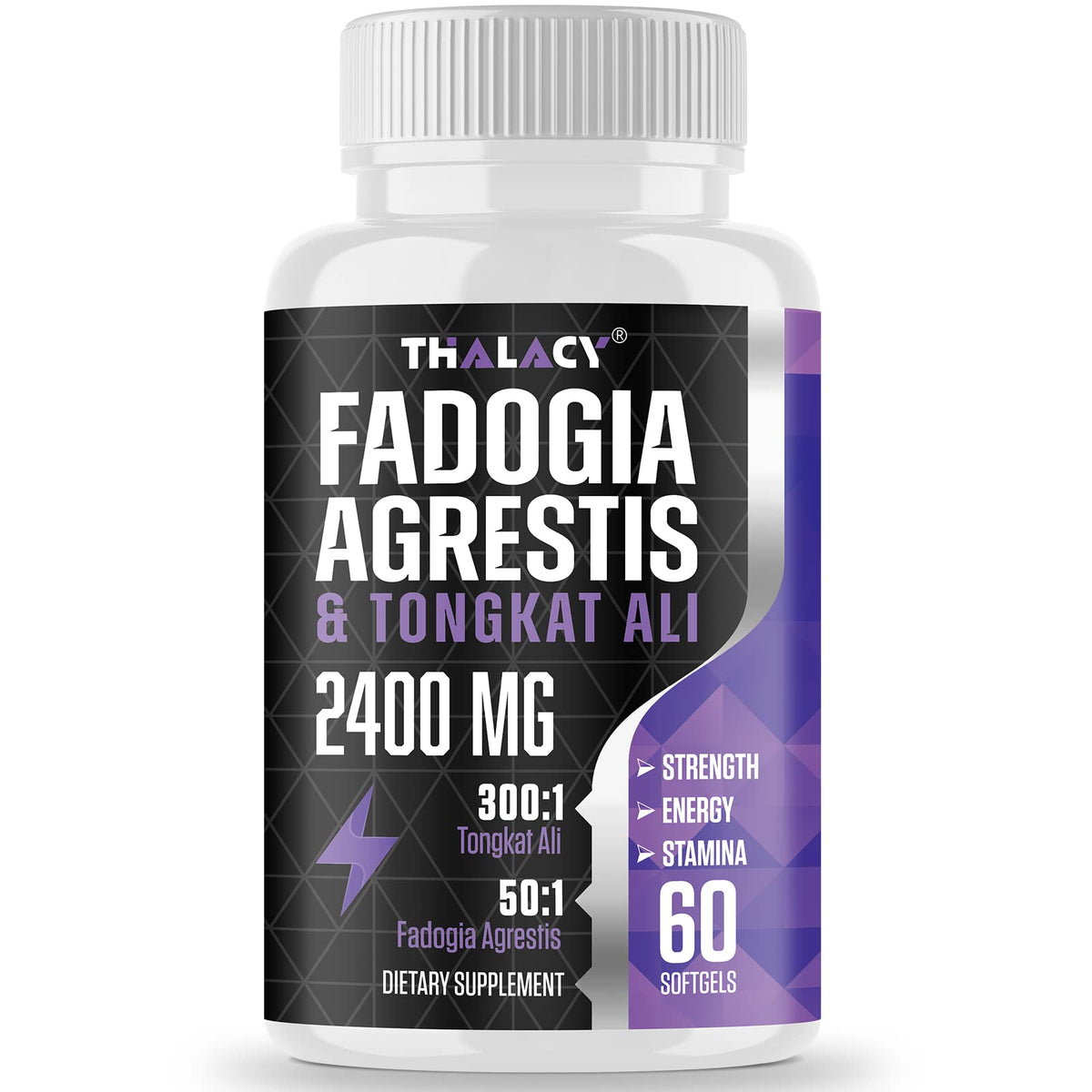 Thalacy 2400mg Fadogia Agrestis Tongkat Ali Supplement - Fadogia Agrestis 1400mg & Tongkat Ali 1000mg Ultra Blend, Maximum Strength, Muscle Mass & Athletic Performance, 60 Softgels