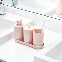 iDesign Cade Toothbrush Holder, Holds Normal Toothbrushes, Spin Brushes, and Toothpaste - Matte Blush 3" x 3" x 4. 5"