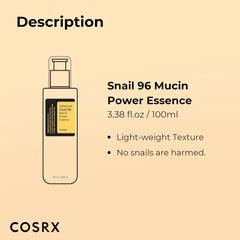 COSRX Advanced Snail 96 Mucin Power Essence, 100ml | Snail Secretion Filtrate 96% | Skin Repair Serum | Korean Skin Care, Cruelty Free, Paraben Free, Alcohol Free