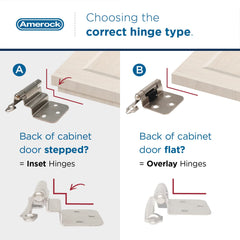 Amerock Cabinet Hinge 1/4 inch (6 mm) Overlay Hinge Satin Nickel 2 Pack Self-Closing Hinge Partial Wrap Hinge Cabinet Door Hinge