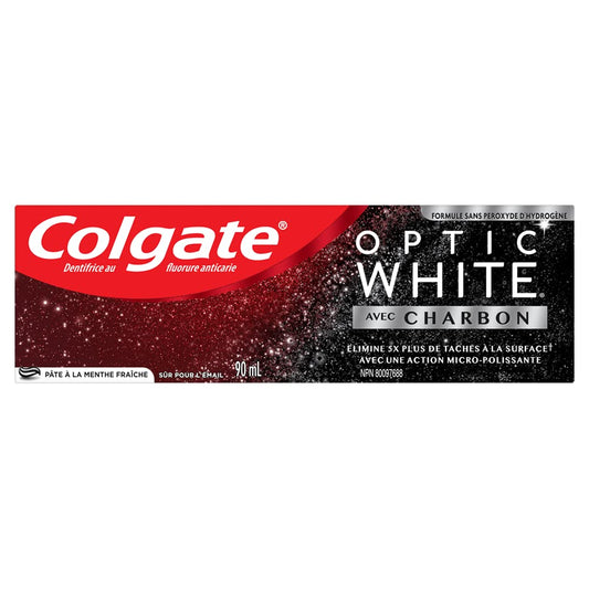 Colgate Optic White with Charcoal Toothpaste, Cool Mint Paste, 90 mL