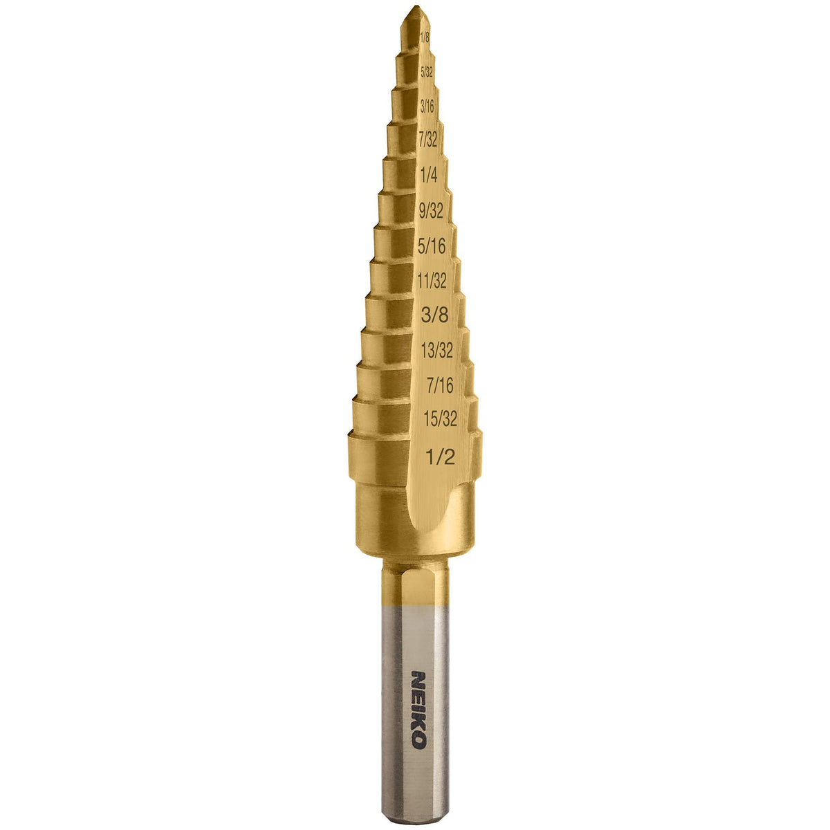 NEIKO 10182A Titanium Step Drill Bit, High-Speed Alloy-Steel Bit, Hole Expander for Wood and Metal, 13 Step Sizes from 1/8 Inch to 1/2 Inch