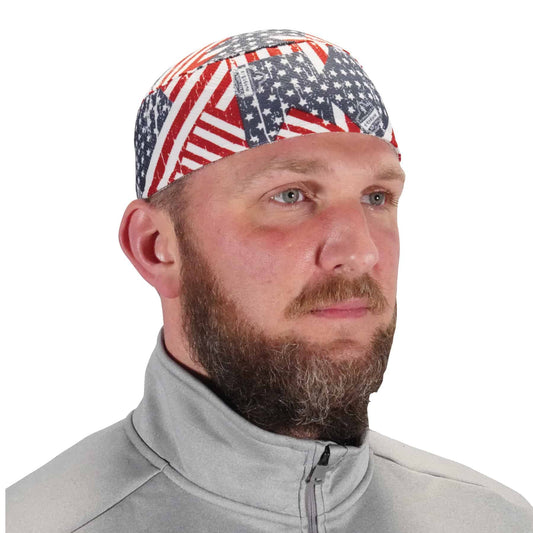 Ergodyne Chill Its 6630 Skull Cap, Lined with Terry Cloth Sweatband, Sweat Wicking, Stars and Stripes - One Size