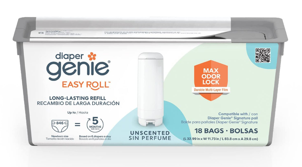 Diaper Genie Easy Roll Refill with 18 Bags - for the Diaper Genie Signature and Platinum pails | Lasts Up to 5 Months or Holds Up to 846 newborn Diapers Per Refill blue 1 Count