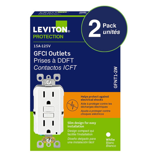 15 Amp Smartlock Pro Duplex Non Tamper Resistant GFCI Outlet White with White Button (2 Pack)