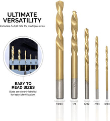 NEIKO 10113A Left-Hand Drill-Bit Set, High-Speed Steel Drills with Titanium Nitride Coating, Reverse-Twist Drill Bits, SAE Sizes, 5-Piece Set