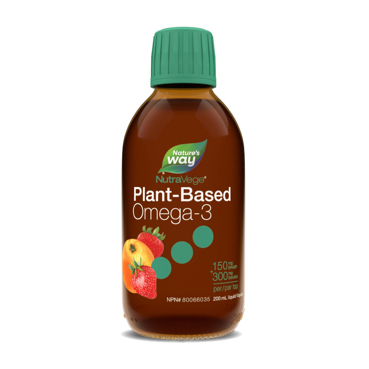 Nature's Way NutraVege Plant-Based Omega-3 – Vegetarian Liquid Omega-3 Supplement with 150mg EPA + 300mg DHA - Strawberry Orange Flavour – Support Heart, Eyes and Brain Function in Adults, 200ml