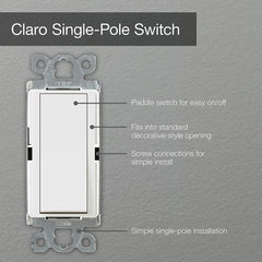 Lutron Claro On/Off Switch, 15-Amp, Single-Pole, CA-1PS-BL, Black