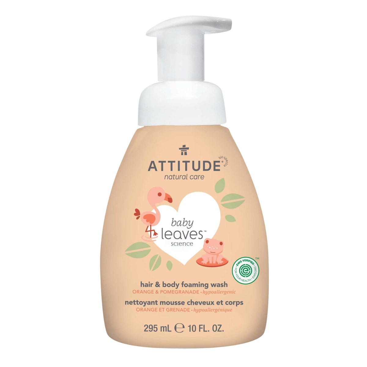 ATTITUDE 2-in-1 Hair and Body Foaming Baby Wash, EWG Verified Shampoo Soap, Dermatologically Tested, Made with Naturally Derived Ingredients, Vegan, Orange and Pomegranate, 295 mL