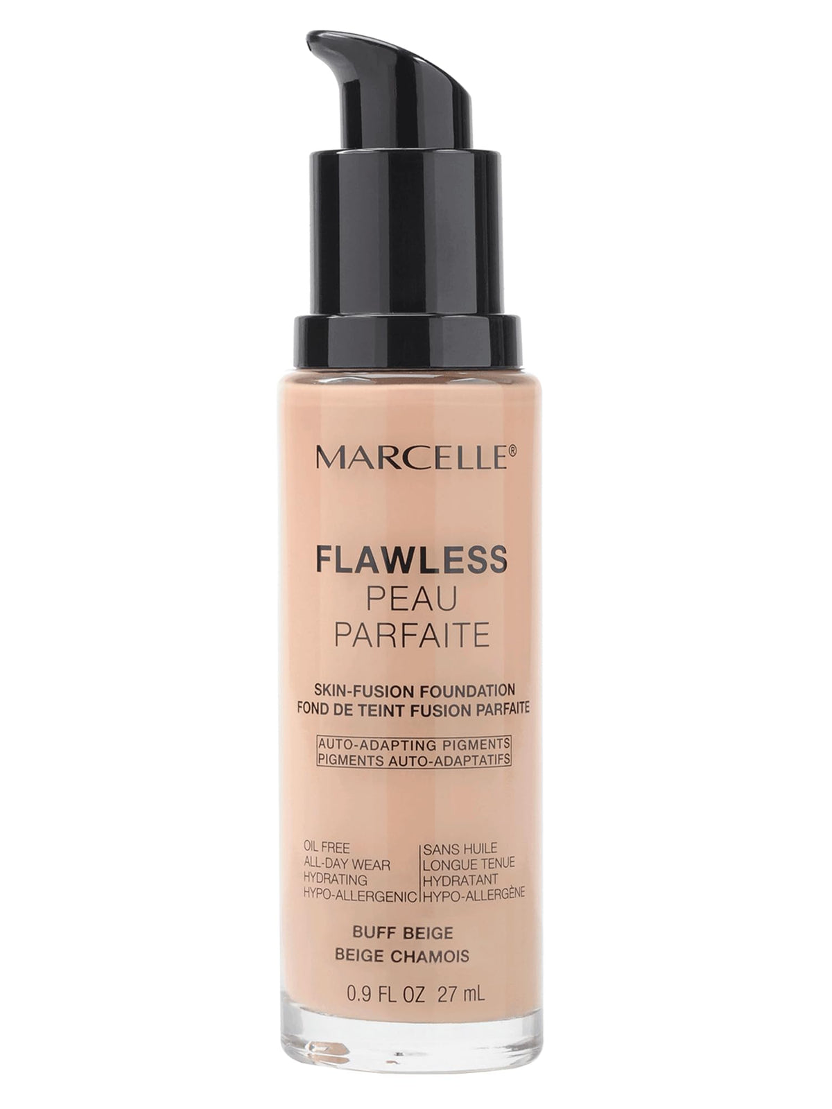 Marcelle Flawless Skin-Fusion Foundation, Buff Beige, Medium Coverage, Natural Finish, Waterproof, Hypoallergenic, Fragrance-Free, Cruelty-Free, Paraben-Free, Non-Comedogenic, Oil-Free, 27 mL