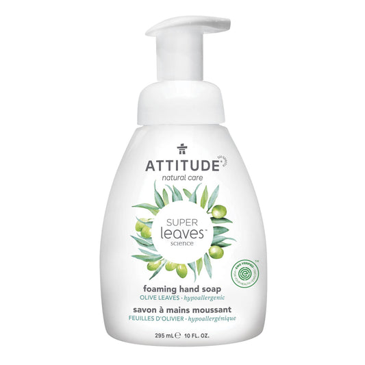 ATTITUDE Foaming Hand Soap, Made in Canada, EWG Verified, Dermatologically Tested, Plant and Mineral-Based, Vegan Personal Care Products, Olive Leaves, 10 Fl Oz
