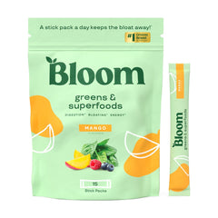 Bloom Nutrition Superfood Greens Powder, Digestive Enzymes with Probiotics and Prebiotics, Gut Health, Bloating Relief for Women, Chlorella, Green Juice Mix with Beet Root Powder, 30 SVG, Mango