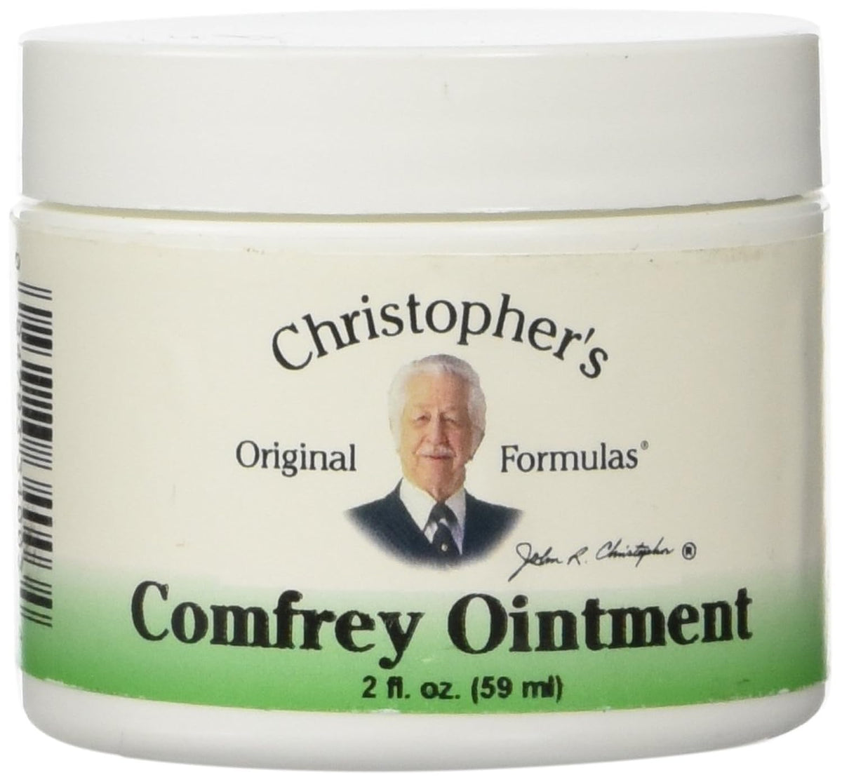 Dr. Christopher's Comfrey Ointment, 2 Ounce, contains Organic Comfrey Leaf in a base of Beeswax and Extra Virgin Olive Oil Other Ingredients: No added Fillers or Chemicals