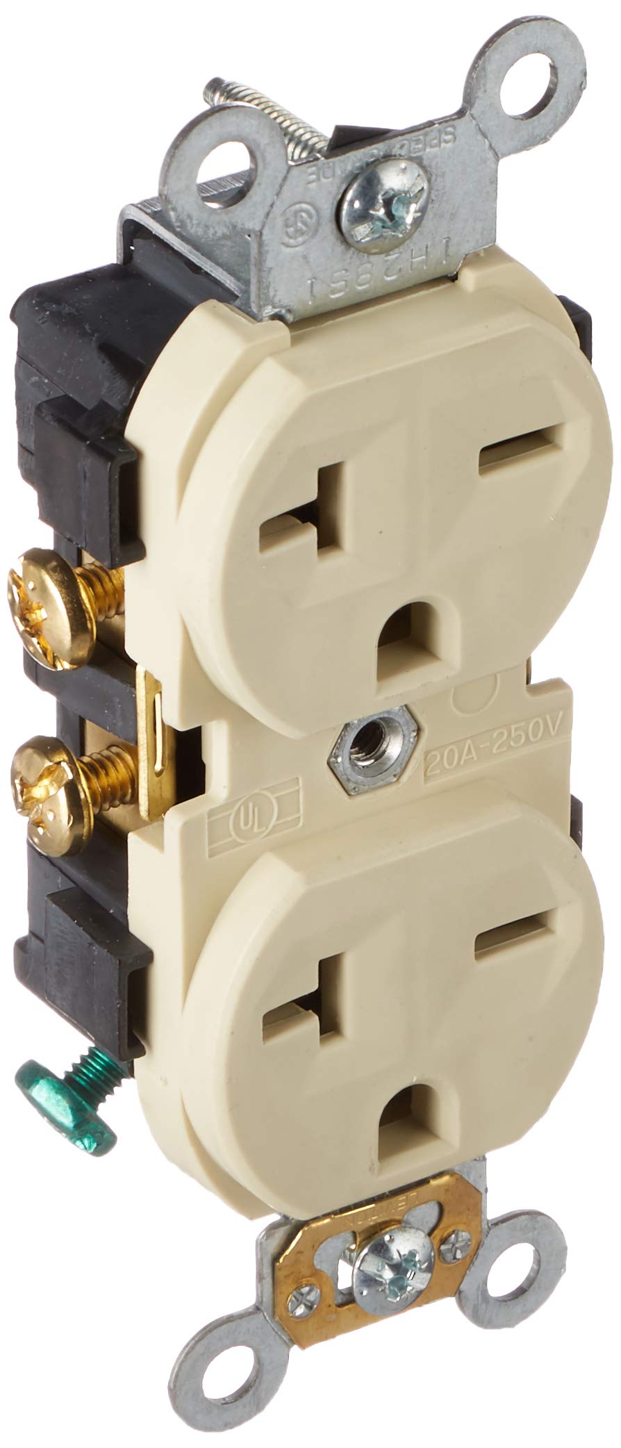 Leviton 5822-I 20-Amp, 250-Volt, Narrow Body Duplex Receptacle, Straight Blade, Commercial Grade, Self Grounding (Ivory)