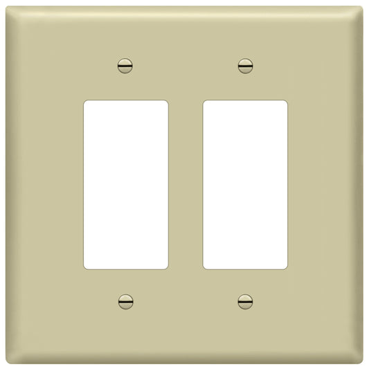 ENERLITES Double Decorator Switch Cover, Two Gang Outlet Wall Plate, Gloss Finish, Oversized 2-Gang 5.50" x 5.50", Unbreakable Polycarbonate Thermoplastic, UL Listed, 8832O-I, Ivory