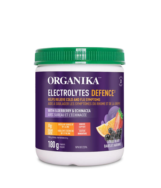 Organika Canadian-Made Electrolytes Defence with Elderberry and Echinacea- Citrus Berry - Immune System Support, Sugar Free Hydration and Electrolyte Replenishment- 180g