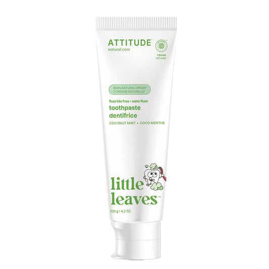 ATTITUDE Kids Fluoride-Free Toothpaste, Plant- and Mineral-Based Ingredients, Vegan, Cruelty-Free and Sugar-Free, Coconut and MInt 120 grams