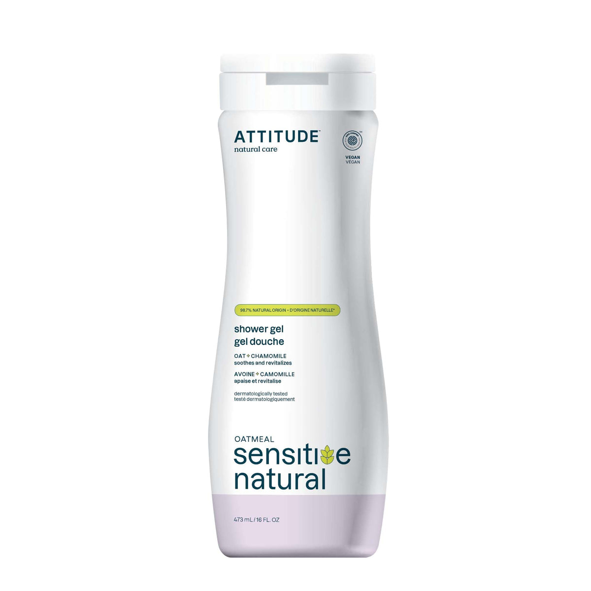 ATTITUDE Body Wash for Sensitive Skin, EWG Verified Shower Gel, Soothing Oat, Dermatologically Tested, Plant and Mineral-Based, Vegan Personal Care, Chamomile, 473 mL