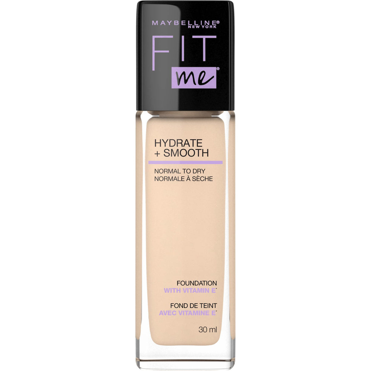 Maybelline New York Fit Me Hydrate + Smooth Foundation, Natural Luminous Finish, Moisturizing Medium Coverage, for Normal to Dry Skin, Porcelain, 30 ml