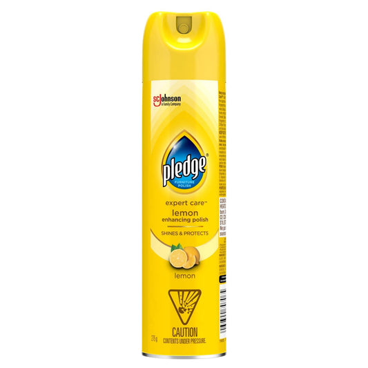 Pledge Enhancing Furniture Polish Spray, Provides Protective and Glossy Coating for Sealed Surfaces, Lemon Scent, 275g