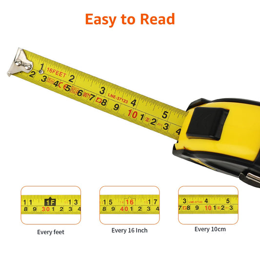 Amazon Basics Self-Locking Tape Measure - 16-Feet (5-Meters), Inch/Metric Scale, MID Accuracy