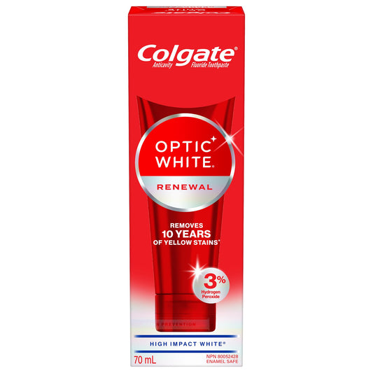 Colgate Optic White High Impact Whitening Toothpaste – Minty Fresh Taste – Enamel Safe Fluoride for Cavity Protection with Hydrogen Peroxide, 70 mL