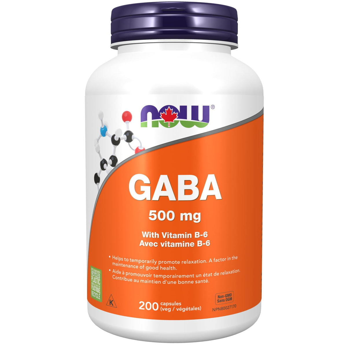 NOW Supplements GABA (Gamma-Aminobutyric Acid) 500mg Plus Vitamin B-6 Capsules, 200 Count