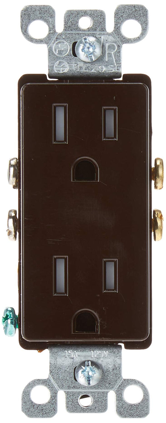 Leviton T5325 15 Amp 125 Volt, Tamper Resistant, Decora Duplex Receptacle, Straight Blade, Grounding (Brown)