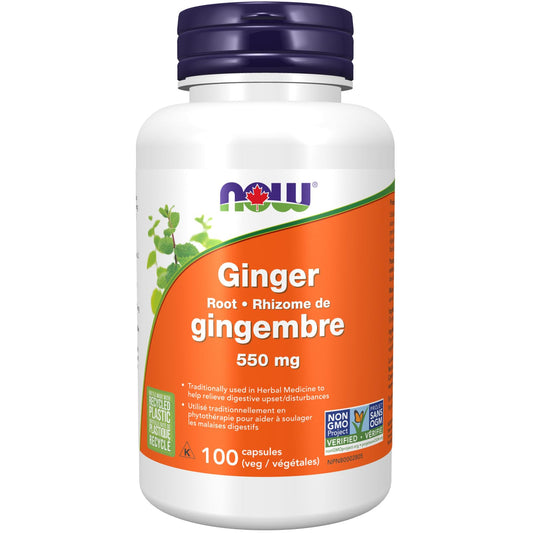 NOW Supplements Ginger Root 550mg Capsules, 100 Count