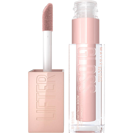 Maybelline New York Lifter Gloss, Hydrating Lip Gloss with Hyaluronic Acid, High Shine for Fuller Looking Lips, XL Wand for One-Swipe Application, Ice, Light Pink, 5.4 ml