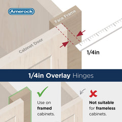 Amerock Cabinet Hinge 1/4 inch (6 mm) Overlay Hinge Satin Nickel 2 Pack Self-Closing Hinge Partial Wrap Hinge Cabinet Door Hinge