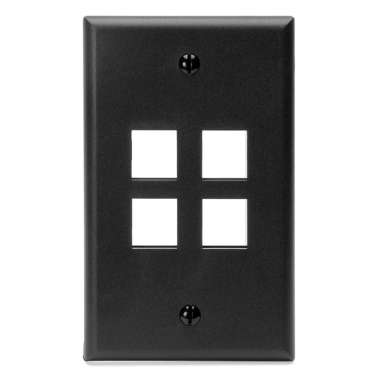 Leviton 41080-4EP QuickPort Wallplate, Single Gang, 4-Port (Black)