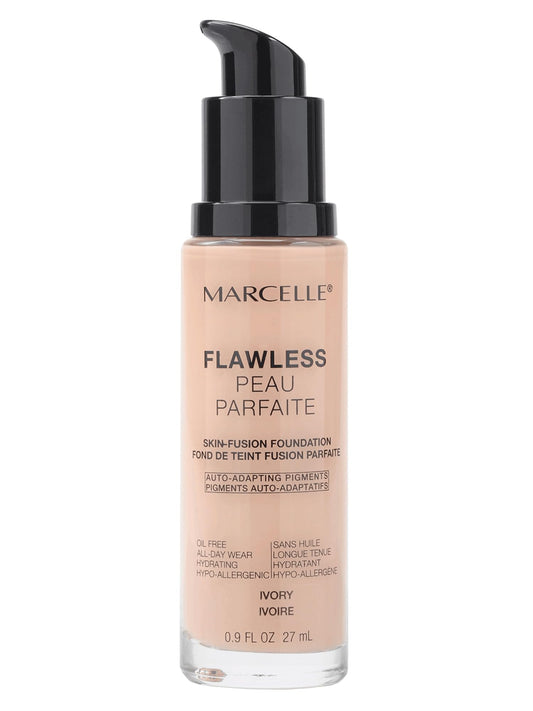 Marcelle Flawless Skin-Fusion Foundation, Ivory, Medium Coverage, Natural Finish, Waterproof, Hypoallergenic, Fragrance-Free, Cruelty-Free, Paraben-Free, Non-Comedogenic, Oil-Free, 27 mL