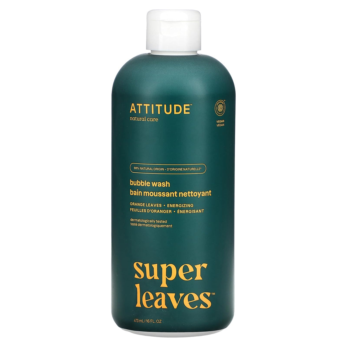 ATTITUDE Bubble Bath, EWG Verified, Plant and Mineral-Based, Dermatologically Tested, Vegan Body Care Products, Orange Leaves, 473 mL