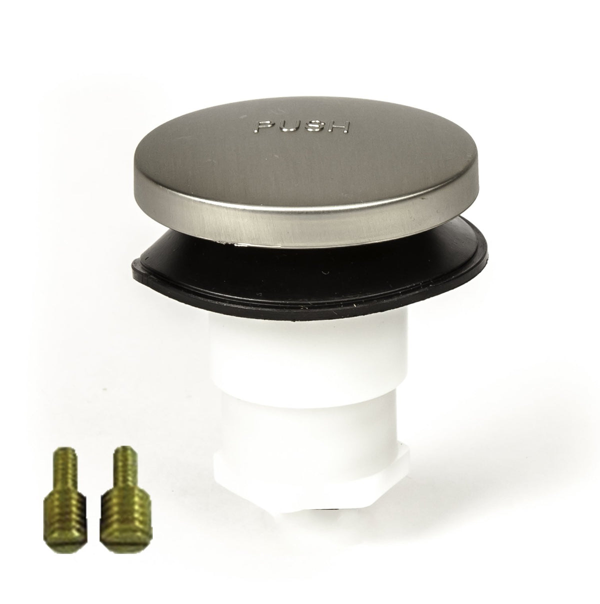 PF WaterWorks PF0935-BN Universal Touch (Tip Toe or Foot Actuated) Bathtub/Bath Tub Drain Stopper Includes 3/8" and 5/16" Fittings, No Hair Catcher, Brushed Nickel