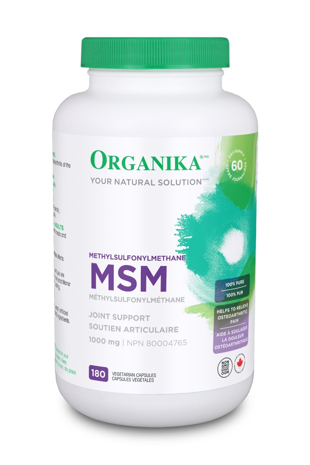 Organika MSM - Joint Support and Inflammation Relief Supplement | Supports Healthier Joints, Bones and Cartilage | Stronger Hair, Skin and Nails | Potent Antioxidant | 1,000mg of MSM - 180 vcaps