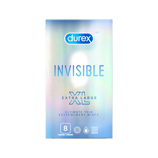 Durex Invisible, Ultimate Thin, Condoms, XL, 8 ct, Blue