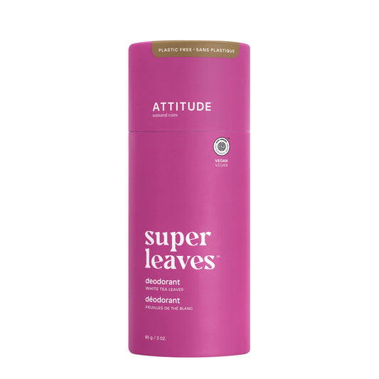 ATTITUDE Deodorant, Plastic-free, Plant- and Mineral-Based Ingredients, Vegan and Cruelty-free Personal Care Products, White Tea Leaves, 3 Ounce