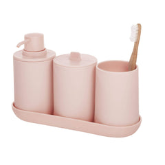 iDesign Cade Toothbrush Holder, Holds Normal Toothbrushes, Spin Brushes, and Toothpaste - Matte Blush 3" x 3" x 4. 5"