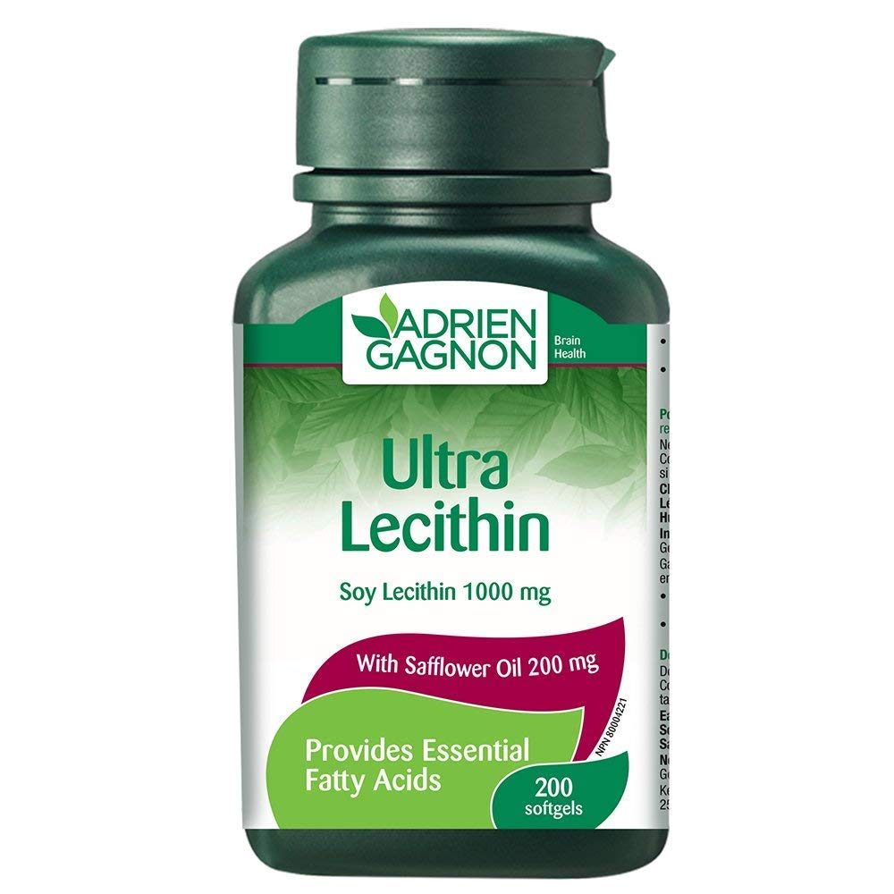 Adrien Gagnon - Ultra Lecithin with Safflower Oil, 1000 mg + 200 mg, Promotes Heart Health, Brain Support, 200 Softgels