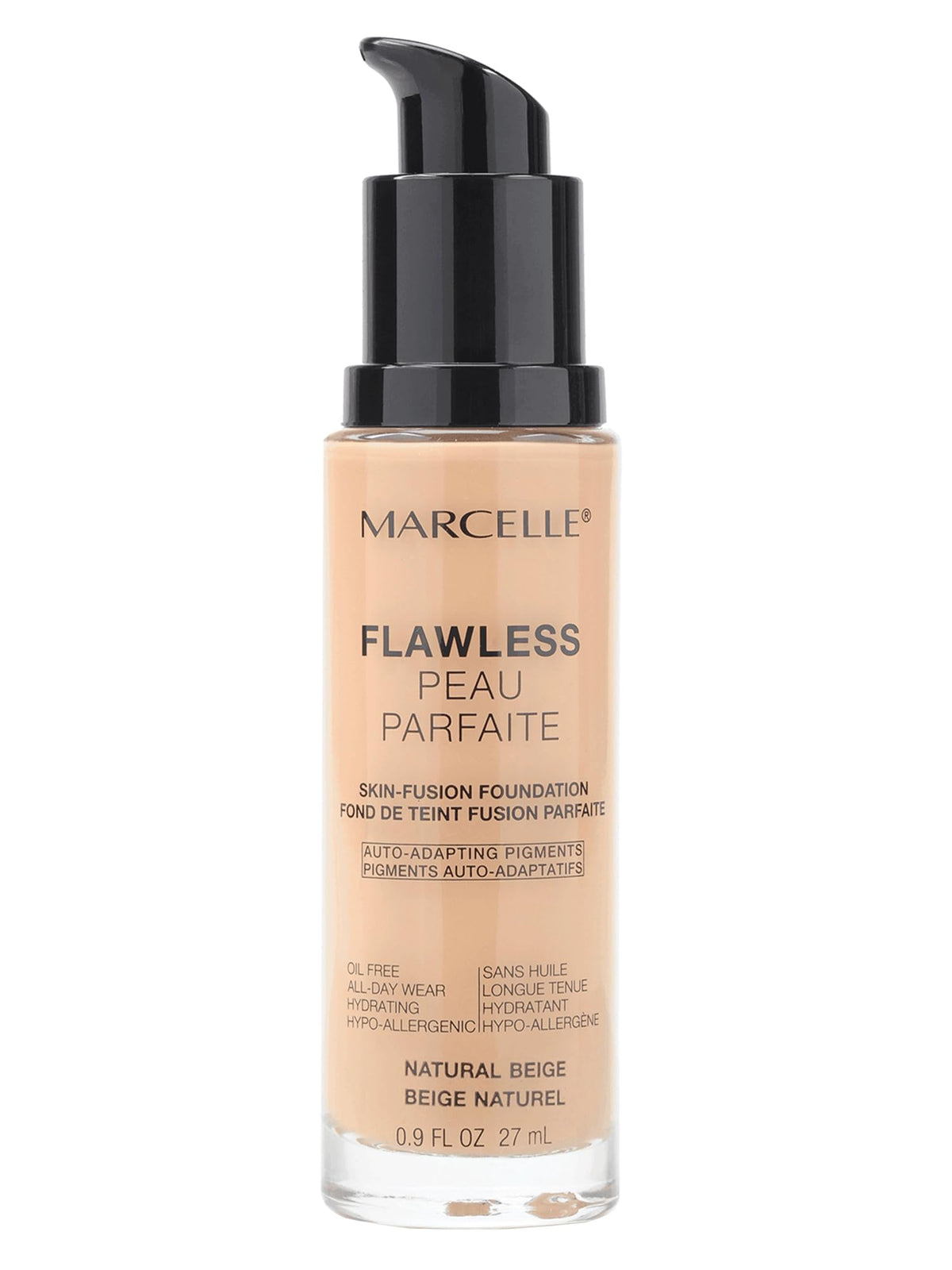 Marcelle Flawless Skin-Fusion Foundation, Natural Beige, Medium Coverage, Natural Finish, Waterproof, Hypoallergenic, Fragrance-Free, Cruelty-Free, Paraben-Free, Non-Comedogenic, Oil-Free, 27 mL