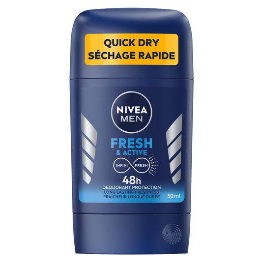 NIVEA Men Deodorant Fresh and Active | Deodorant Stick | Men’s Deodorant | 48H Protection Against Odour and Sweat | INFINIFRESH formula for all skin types | Dermatologically Tested, 50 mL