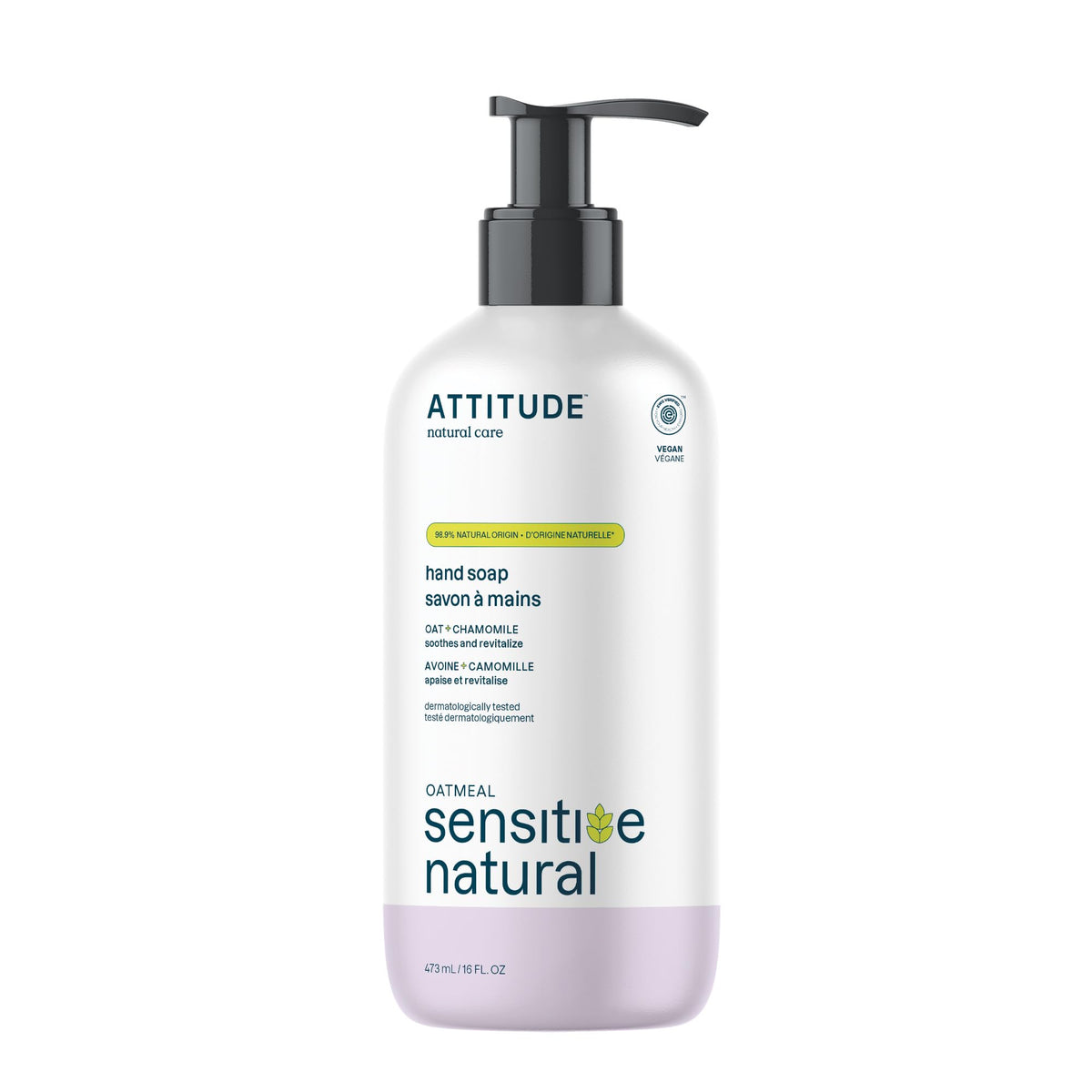 ATTITUDE Hand Soap for Sensitive Skin with Oat and Chamomile, Made in Canada, EWG Verified, Dermatologically Tested, Vegan, 473 mL