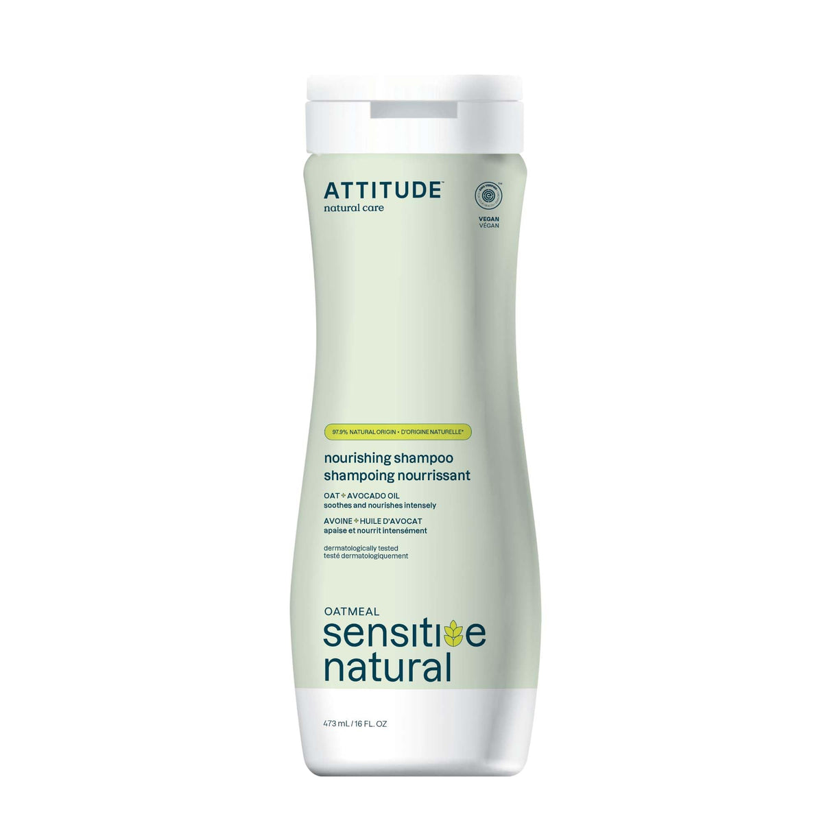 ATTITUDE Nourishing Hair Shampoo for Sensitive Dry Scalp, EWG Verified, Soothing Oat, Dry and Damaged Hair, Naturally Derived Ingredients, Vegan and Plant-Based, 473 mL