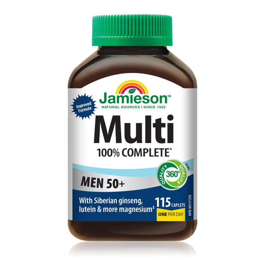 Jamieson 100% Complete Multivitamin for Adult Men 50+, with Siberian Ginseng, Lutein & Magnesium