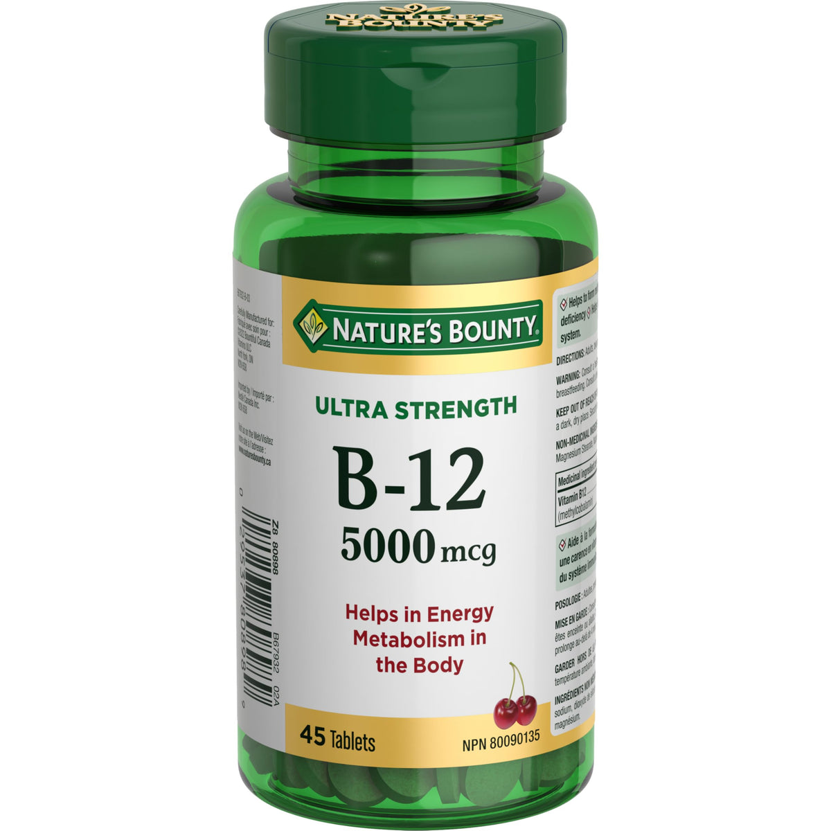 Nature's Bounty Ultra Vitamin B12 Supplement, Helps Maintain Good Health, 5000 Mcg, 45 Tablets