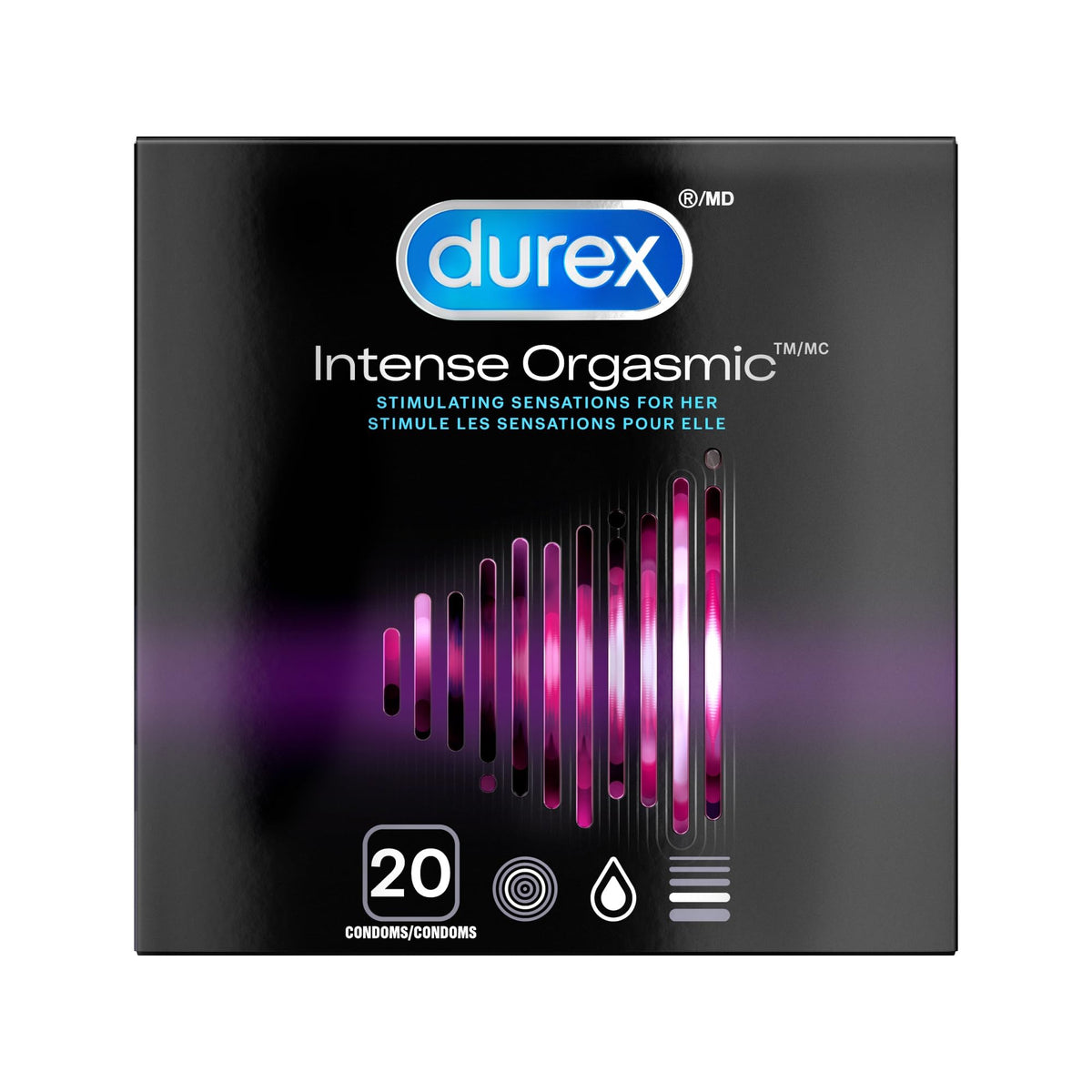 Durex Condoms, Intense Orgasmic Ribbed, Dotted And Stimulating Gel, 20 Count